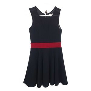 Olsenboye Sweetheart Mesh Panel Sleeveless Skater Mini Dress